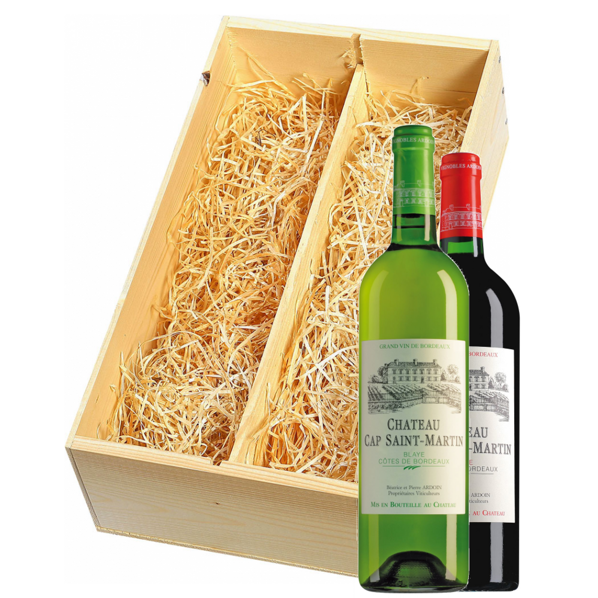 Wijnkist met Château Cap Saint Martin Bordeaux Blanc en Rouge