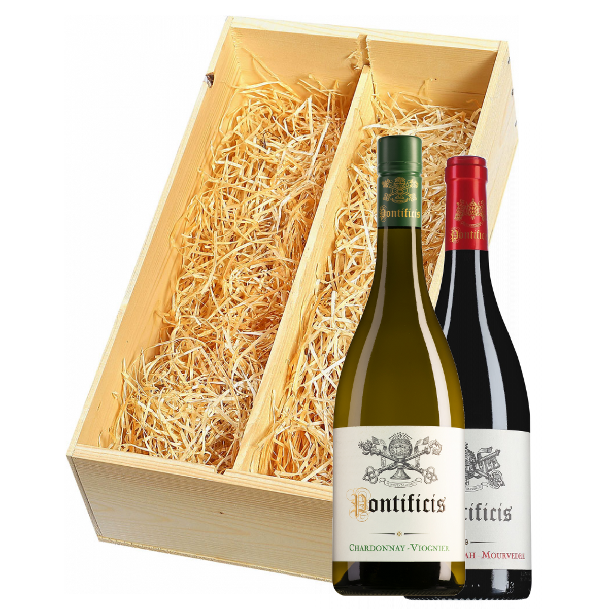Wijnkist met Pontificis Pays d'Oc Chardonnay-Viognier en Grenache-Syrah-Mourvèdre