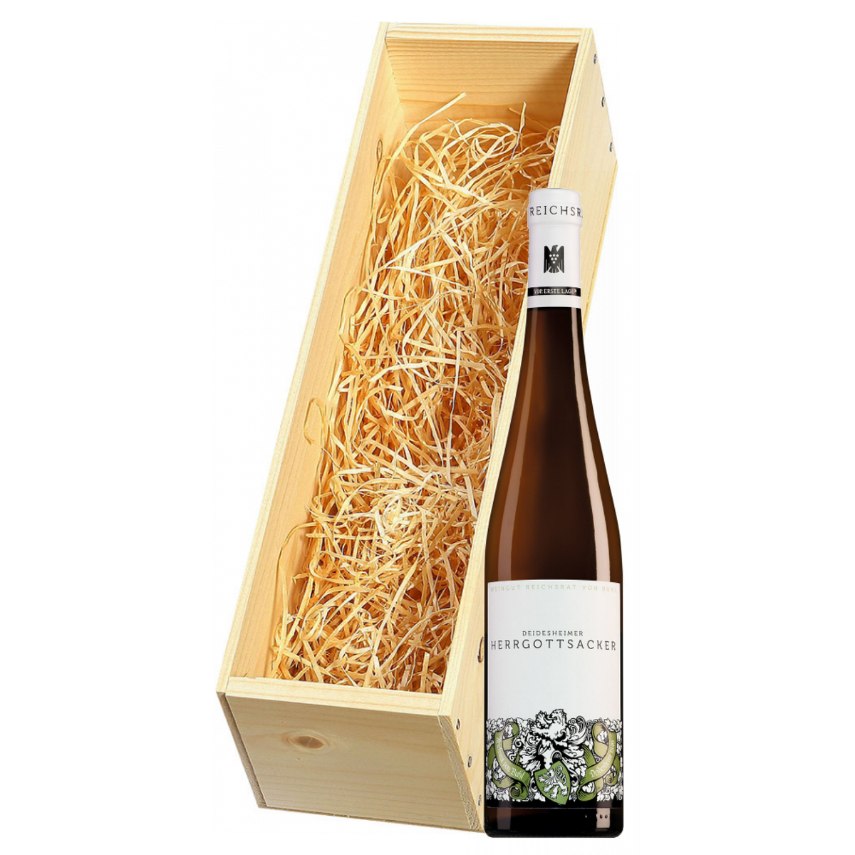 Wijnkist met Reichsrat von Buhl Pfalz Herrgottsacker Riesling Trocken 